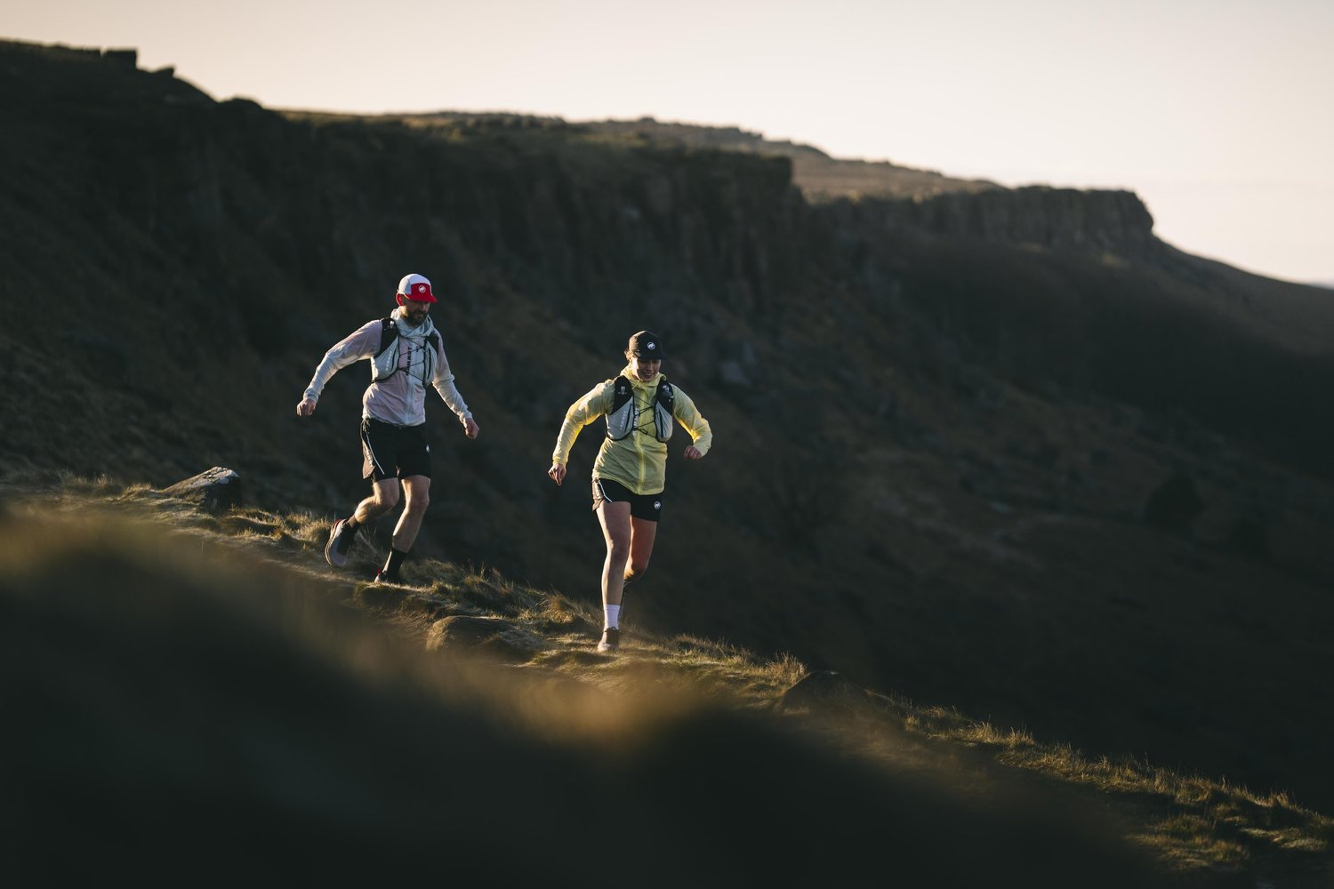Trail running on gritstone at Stanage